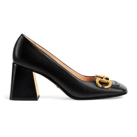 gucci black pearl heel 80 leather pumps|Gucci Heels for Women .